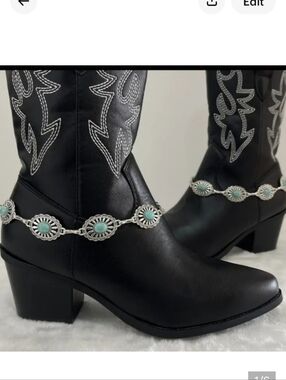 🆕️🤠 SILVER-TONE FAUX TURQUOISE WESTERN BOOT CHAINS🤠